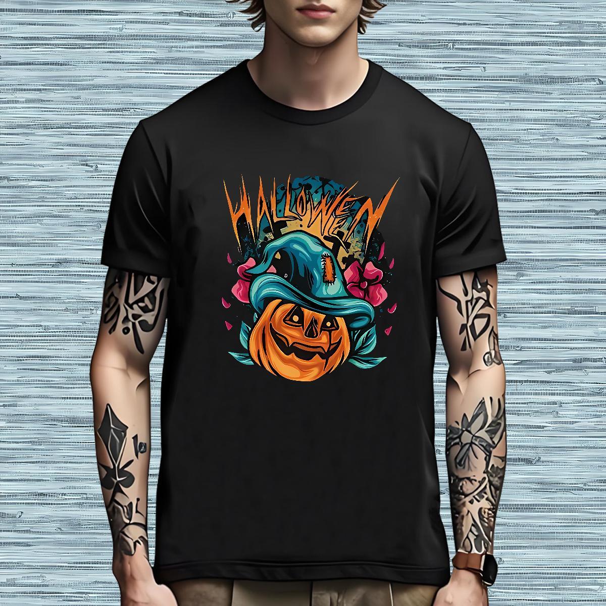 Popular T Shirt For Man pumpkin Crew Neck Outdoor DIY Printed 100% Cotton 230g Men Tops Tees Customized Wear