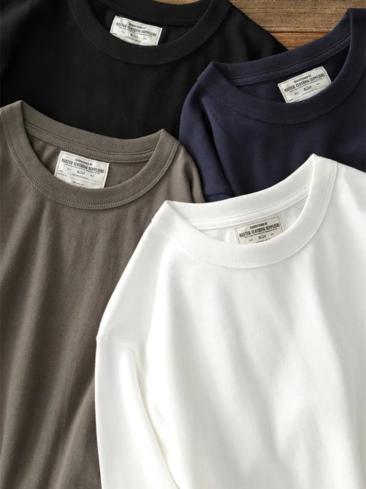 Autumn American Retro Heavyweight 280g Long Sleeve O-neck Solid Color T-shirt Mens Fashion Pure Cotton Washed Casual Loose Tops 240812