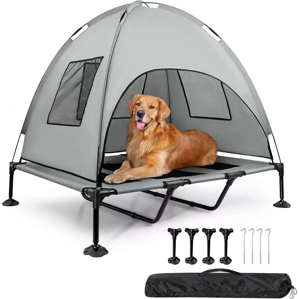Cooling Elevated Pet Solid Pattern Outdoor Plastic Dog Bed with Shade for Home Use