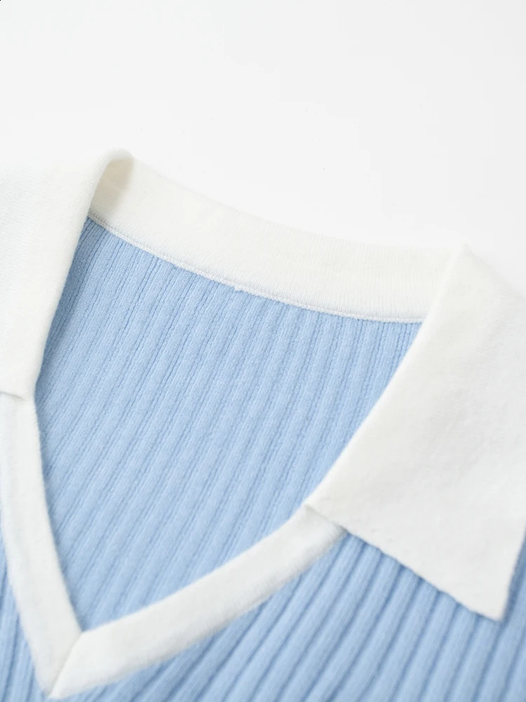 Heart Embroidery Cotton Knitted Sweater Autumn Blue Turn-down Collar Preppy Style Knitted Sweaters Women Vintage Cute Y2k Tops 240812