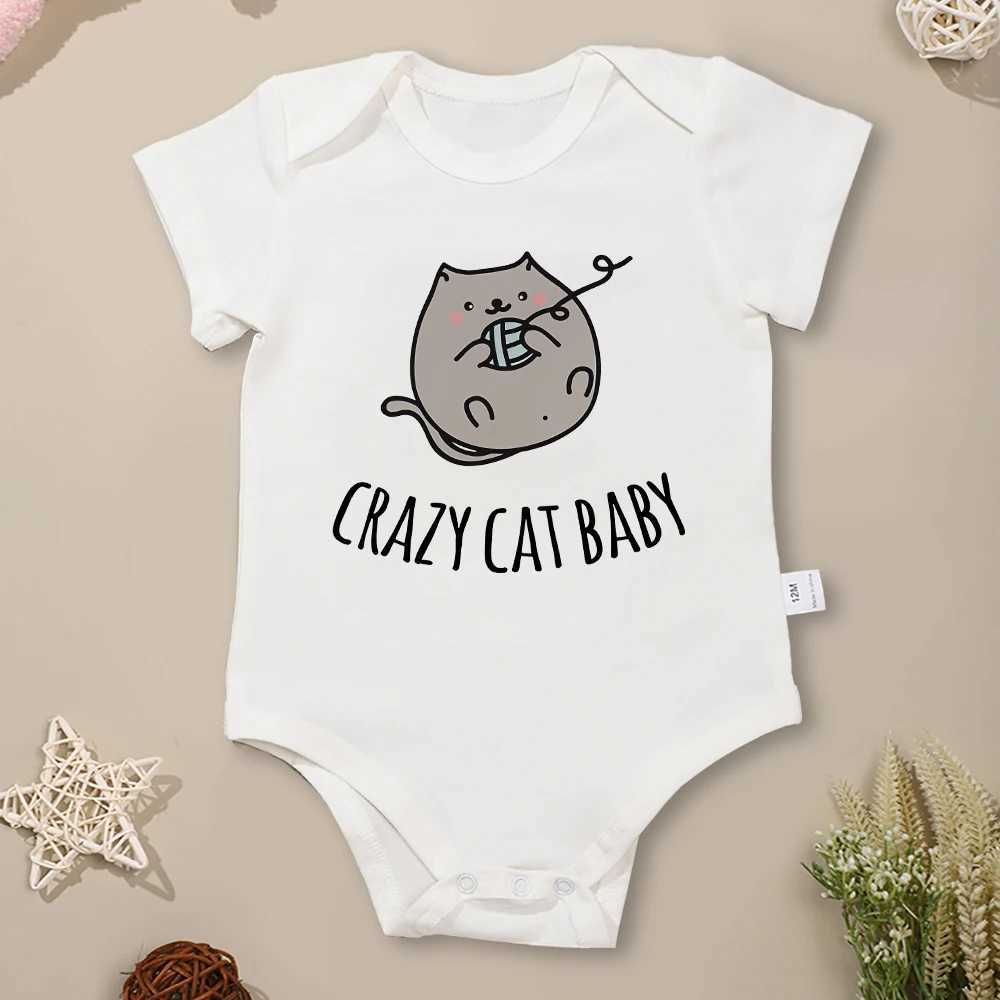 Crazy Cat Baby Grey Baby Onesies Pure Cotton High Quality Breathable Newborn Boys and Girls Clothing Comfortable Casual Tight Clothes W240812