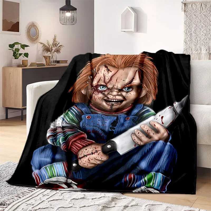 Halloween Throw Blanket Horror film Chucky Annabelle Blanket Soft Home Plush Sheet Sofa Cover all Seasons Travel Warm BlanketXJ240813