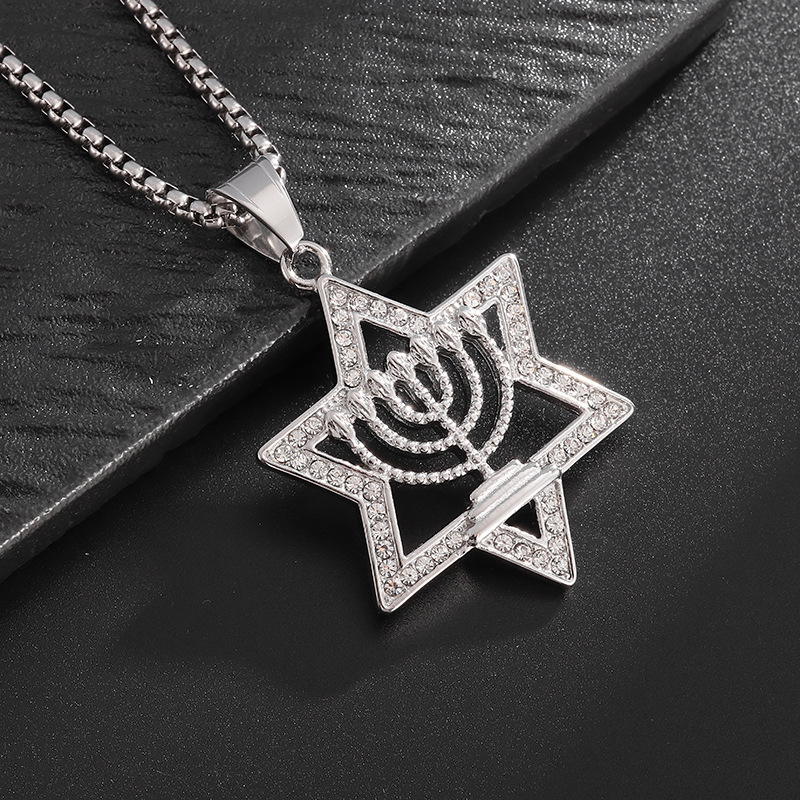 Star of David Hexagram Pendant Necklace Full Zircon Real Gold Plated Mens Jewelry