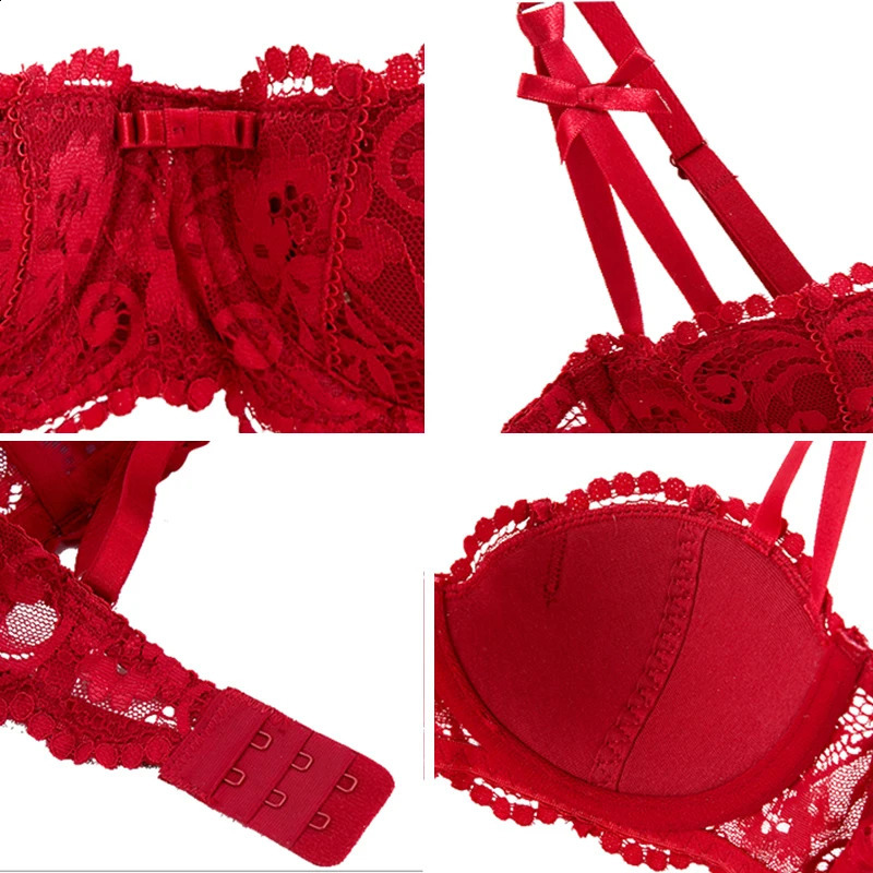 12 Half Cup Bras For Women Plus Size Lingerie Red Thin Underwear Cotton Sexy Push Up Balconette Bra Top Black White A B C D Cup 240812