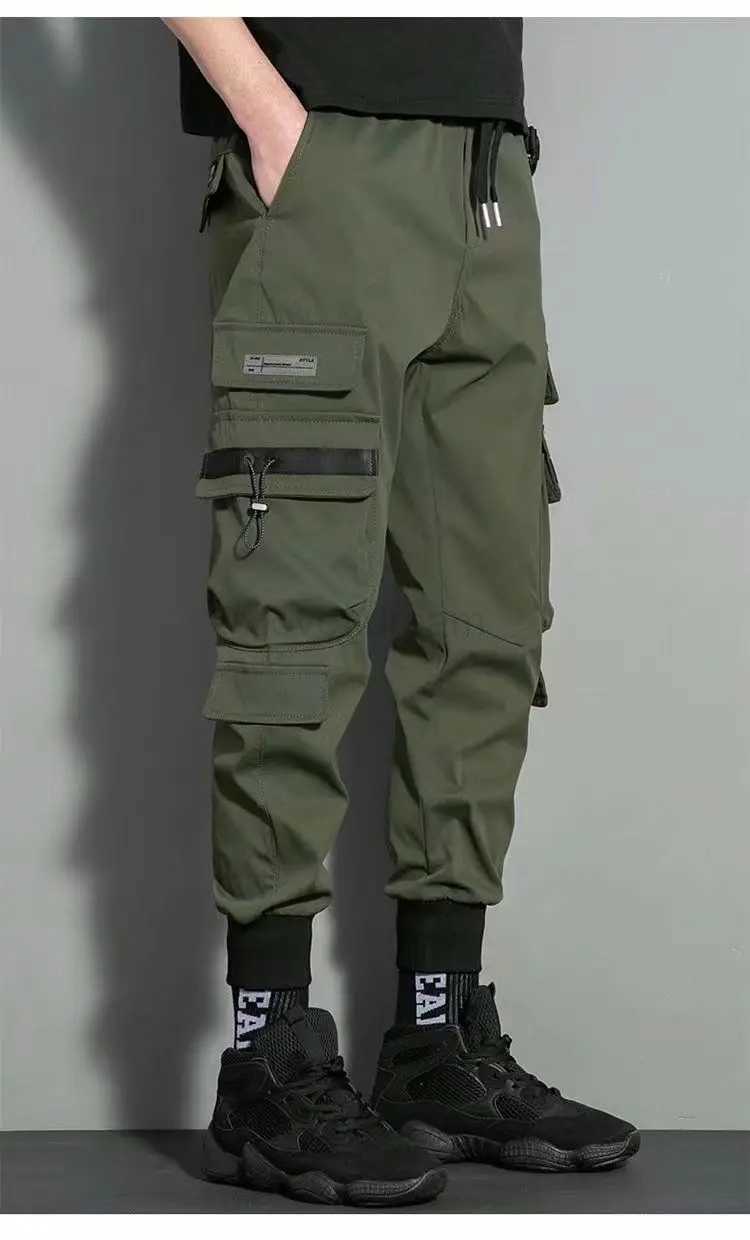 Thin Streetwear Casual Pants Men Ribbons Harem Jogging Pants Male Slim Fit Spring Cargo Pants Multi-Pockets Women Trouser J9XJ240813