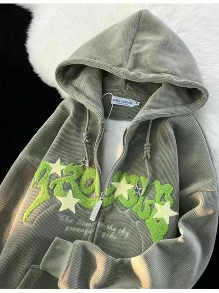 Deeptown Vintage Y2K Zip Up Hoodies Women Harajuku Letter Sweatshirts Hippie Gothic Streetwear Loose Casual Patchwork Top Coats 240812