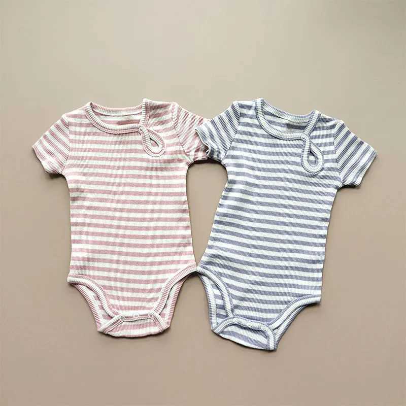 Baby jumpsuit summer solid color baby boy one-piece short sleeved newborn cotton baby clothing W240812