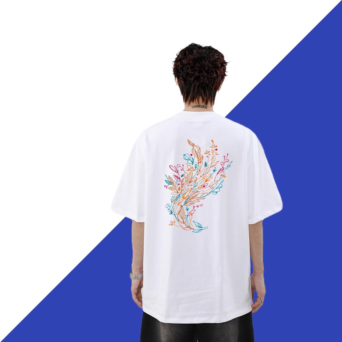 DIY Men Tops Tees tree Street Wear 230g Pure Cotton Clothes O Neck Short Sleeves Wholesale T shirt Cartoon Printing L-4XL
