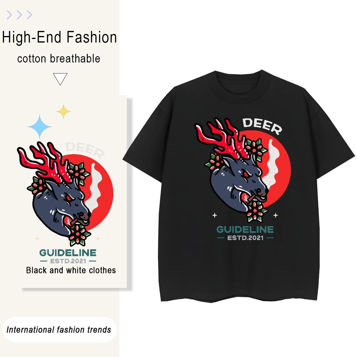 Cool Design Tshirt for Man Woman Street Casual 230g Pure Cotton Customized Print Breathable Short Sleeve Deer T-Shirts for Men 2024 New Tees Shirts