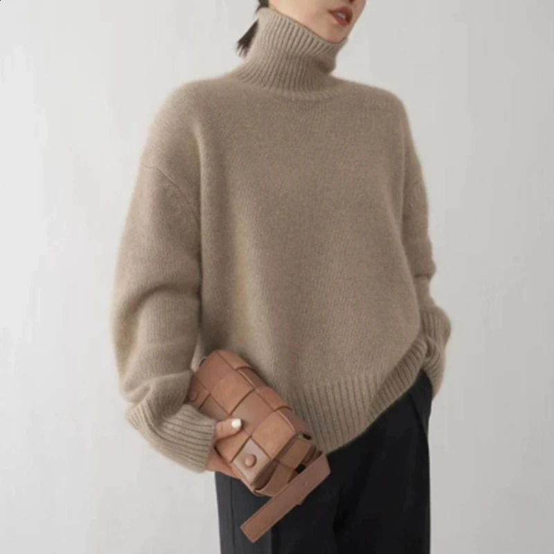 FOTVOTEE Womens Sweater Turtle Neck Knitted Casual Loose Full Sleeve Korean Solid Pullover 240812