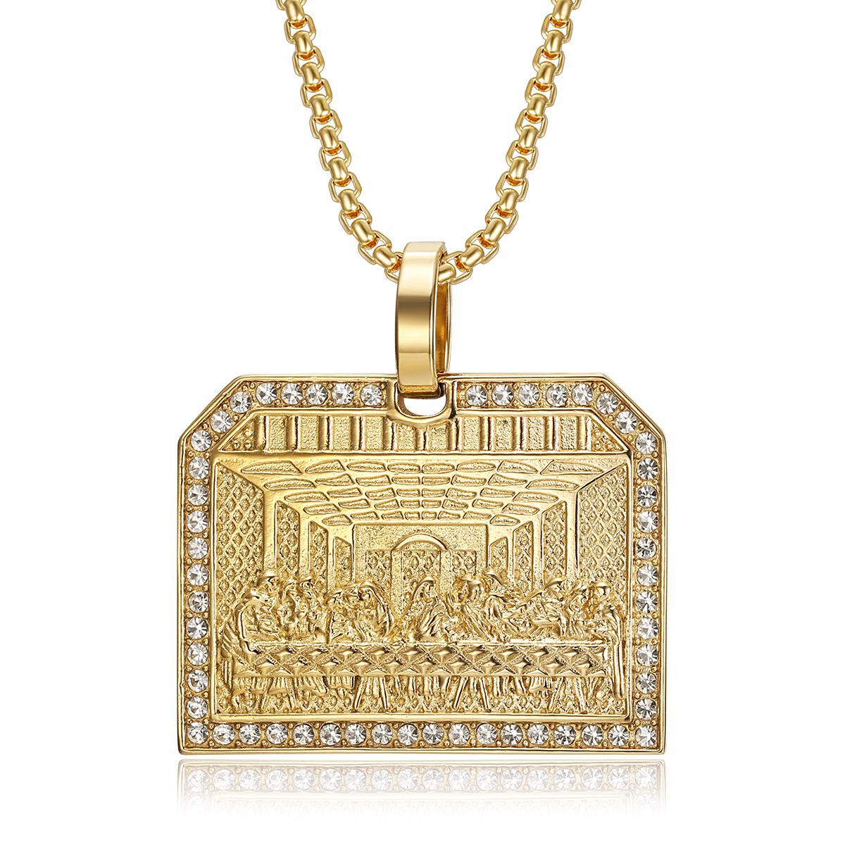 Vintage Thirteen Apostles Quadrate Pendant Necklace The Last Supper 18k Gold Plated Mens Jewelry