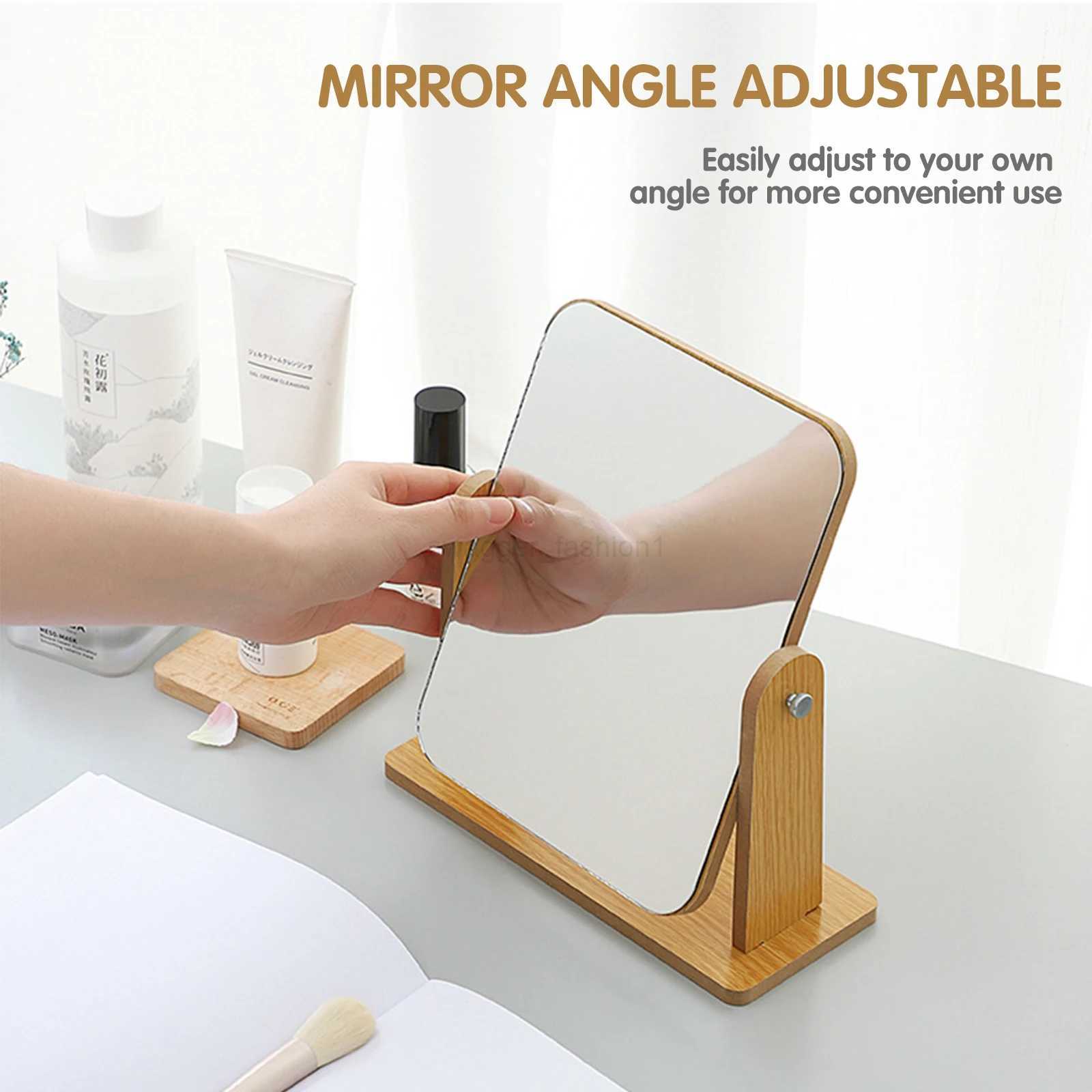 Decorative Mirror HD Classic Table Mirror Standing Wooden Base 360 Degree Rotation Stable for Home Bathroom BedroomXJ240813
