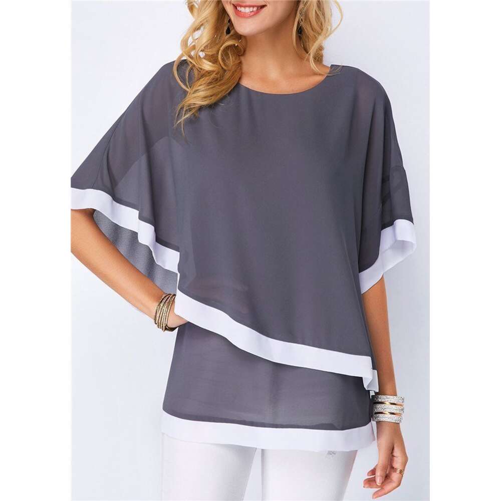 New 2024 Women Casual Blouse TShirts Chiffon Tops Plus Siz Cross