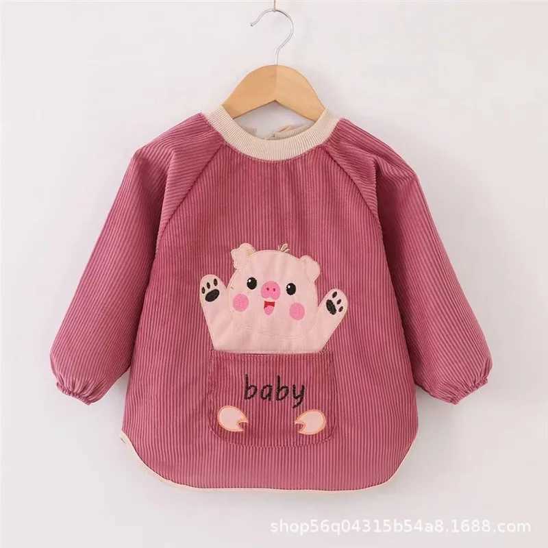 Bibs Burp Cloths Fashion Cotton Baby Bibs Corduroy Kid Eating Clothing Childrens Long Sleeves Feeding Smock Bib Baby Apron Bandana Bebes BibsL4812