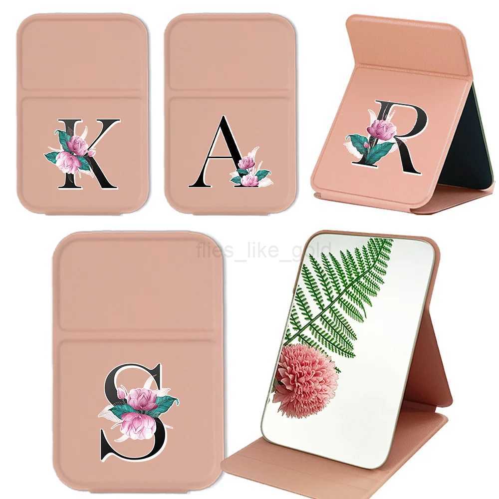 Portable folding makeup mirror wallet makeup mirror PU leather dustproof makeup mirror white marble letter pattern W240813