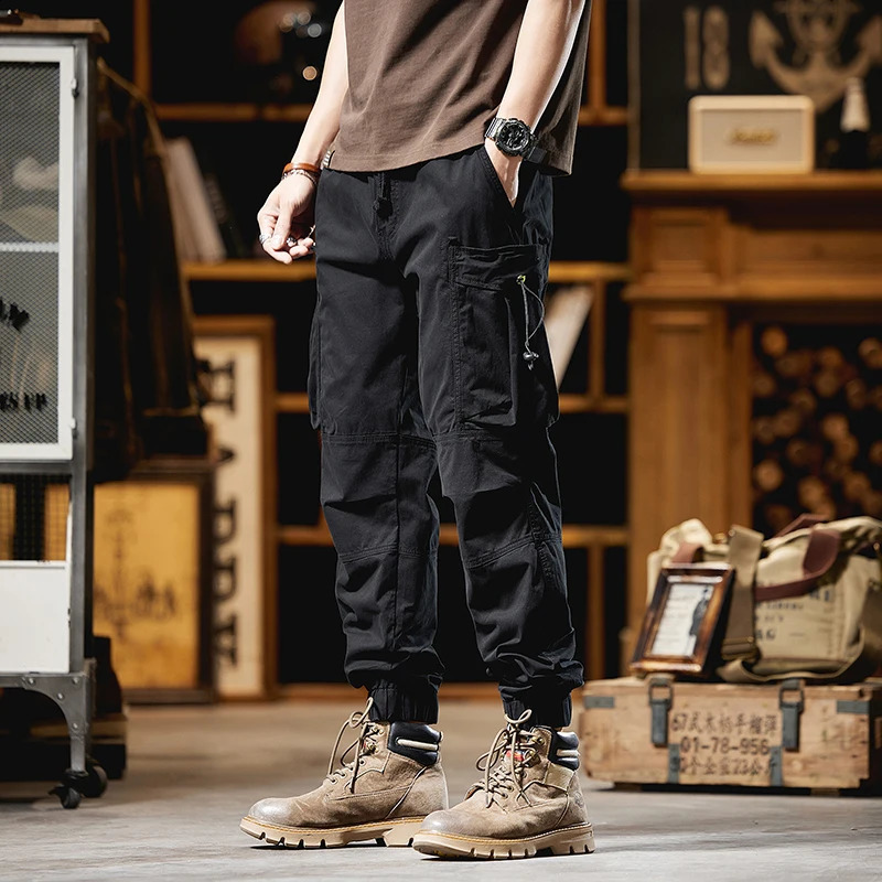 Outdoor paratrooper pants heavyduty retro casual work mens spring and autumn loose multi pocket 240812