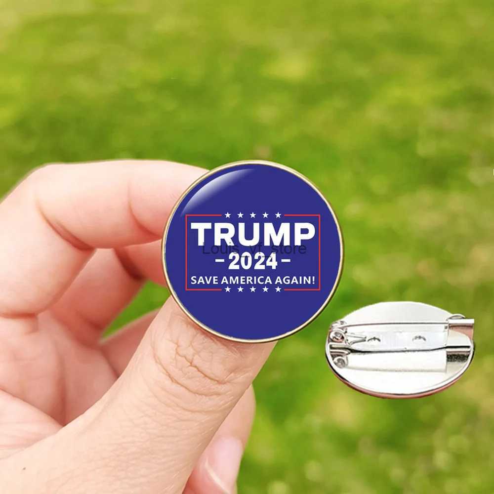 Pins Brooches In 2024 Trumps lapel pin and humorous printing of the American flag once again saved lives mens glass dome brooch womens bag accessories