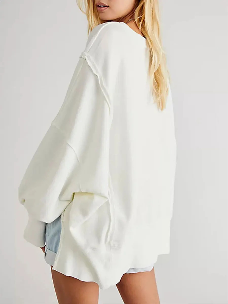 Womens Slouchy Oversized Sweatshirts Ladies Long Sleeve Side Slit Crew Neck Drop Shoulder Fall Pullover Tops 240812