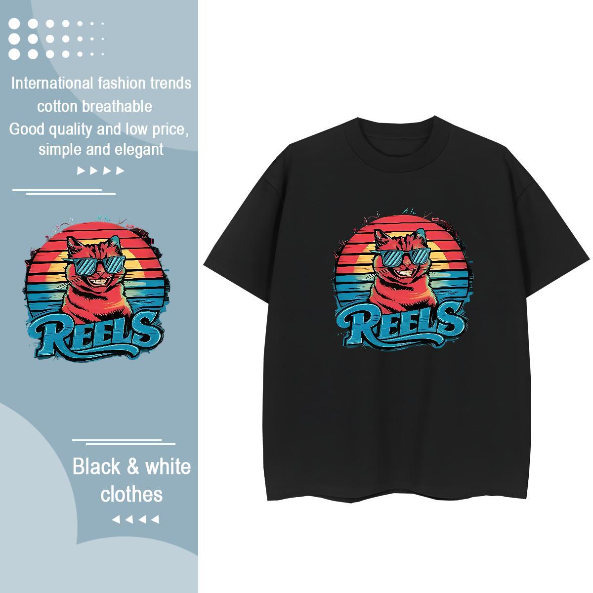 Unisex T-Shirts for Men cat Breathable Soft Casual Custom Big Size 230g Pure Cotton Tshirts 2024 Summer Clothings