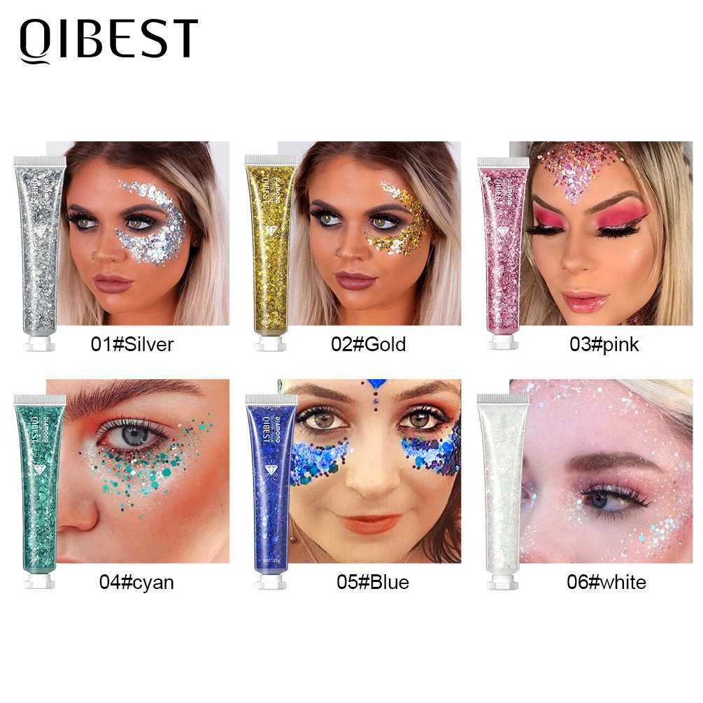 QIBEST body glitter gel nail polish face glitter eye loose sequins cream diamond jewelry rhinestone makeup decoration party festival W240812