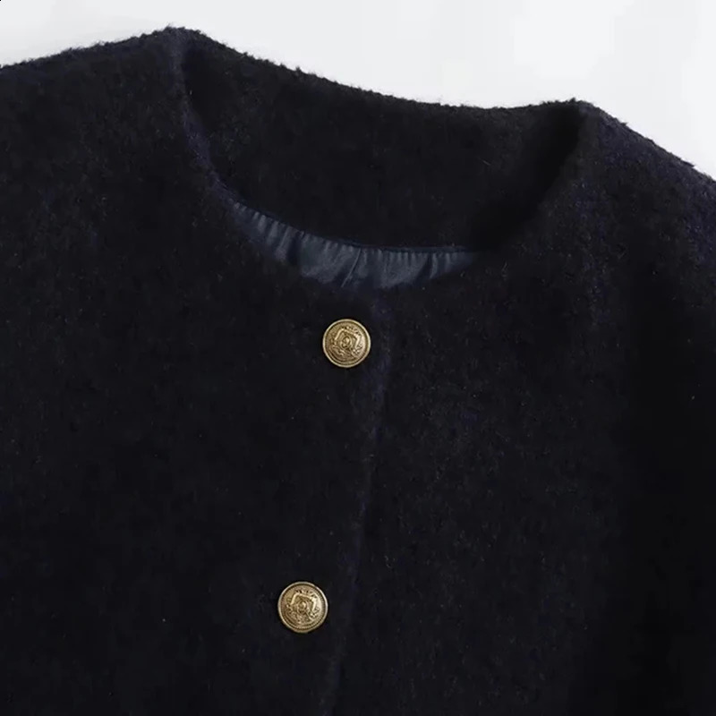 QNQO Winter Clothes Women Jackets Tweed Thicken Warm O-Neck Single-breasted Coats Fashion Casual Vintage Female Jacket 240812