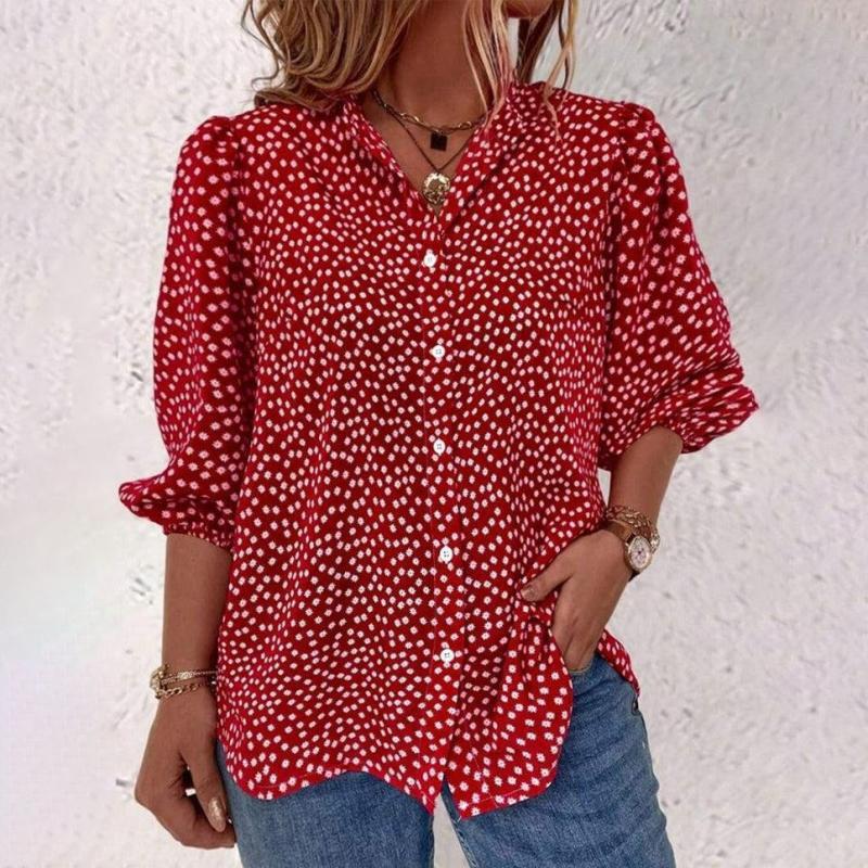 2024 polka dot mid sleeve lapel button women's oversized loose casual shirt