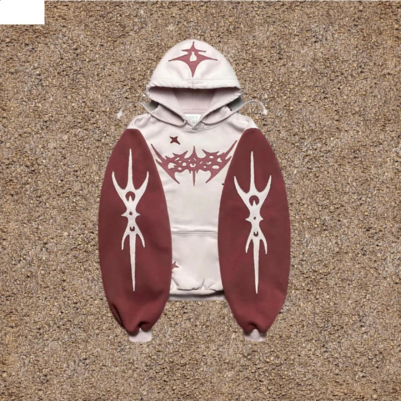 Y2k US Two tone Splicing Hoodie Sportswear Mens and Womens Punk Rock Gothic Zipper Clothing 240813