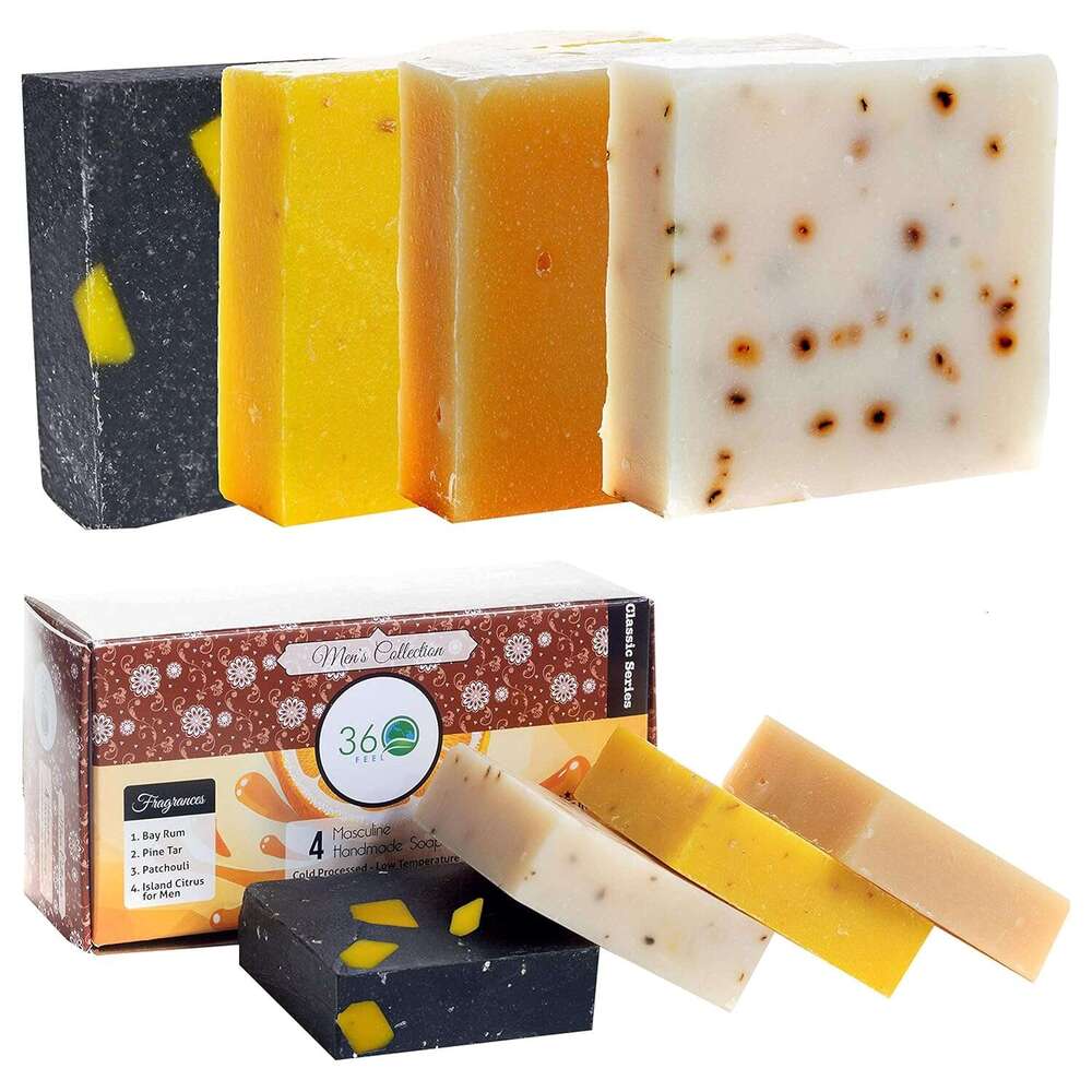 360 Feel Men's Soap bar Handmade -Masculine fragrance-, Patchouli, Pine Tar with Charcoal Beeswax,Citrus - pack- Natural Men Soap- Gift for him Ba