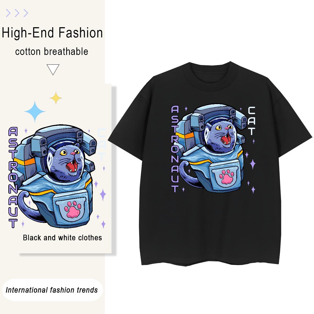 Loose Fit Men Tshirts Spring Summer 100% Cotton 230g Custom Printed Breathable Short Sleeve cat T Shirts Men Fashion Casual Top Tees