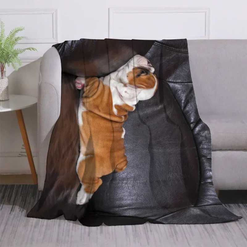 English Bulldog Pattern Throw Blanket Lightweight Funny Thin Coral Home Office WinterXJ240813