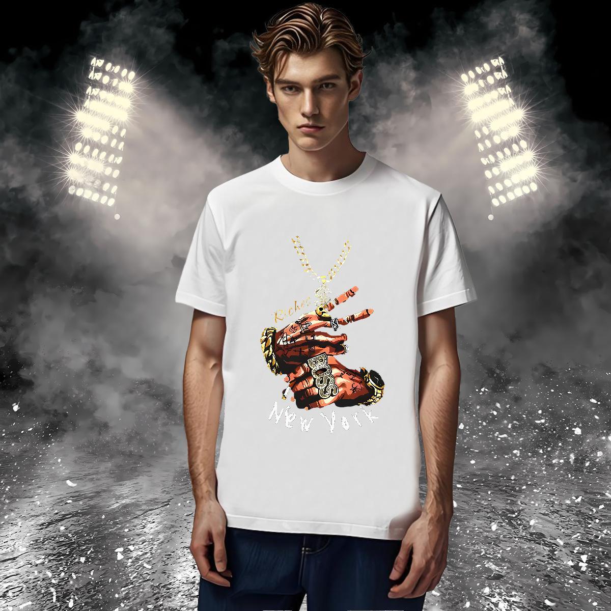T Shirt For Man 230g 100% Cotton hands Daily Wear Breathable Soft Floral Print Men Tees Fashion Casual Popular Clothings