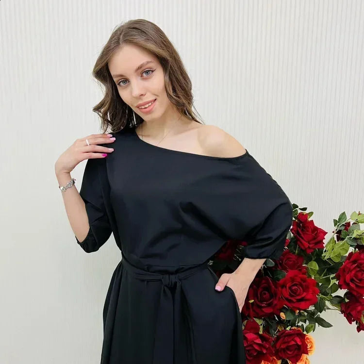 Spring Elegant Womens Formal Dress Black Lace Up Lantern Sleeve Long Dresses Female Party Occasion Evening Clothes Lady 240807
