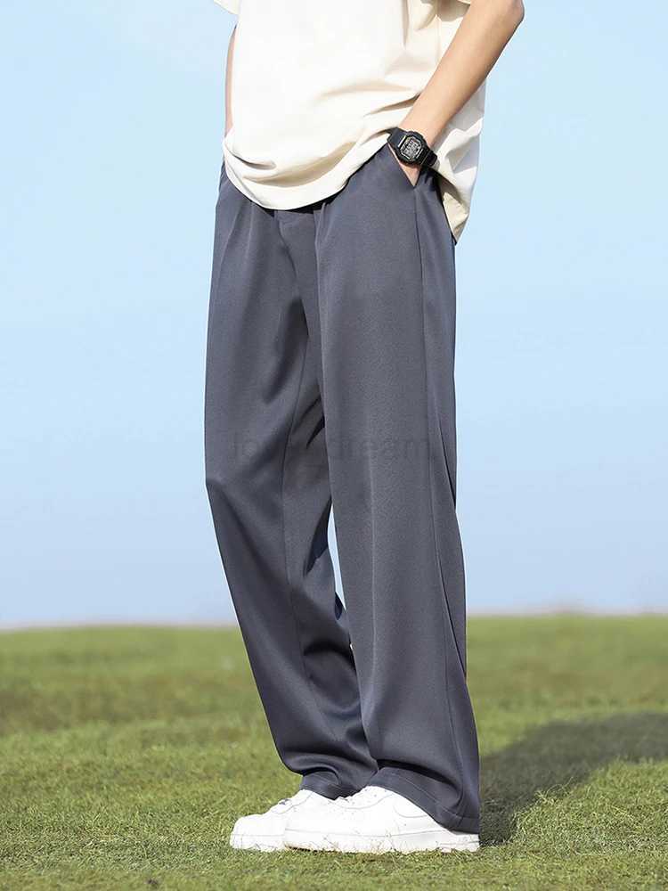 Summer Korean Mens Pants Light Thin Polyester Elastic Waist Semi-Wide Loose Slacks Drape Suit Pants Male Casual TrousersXJ240813