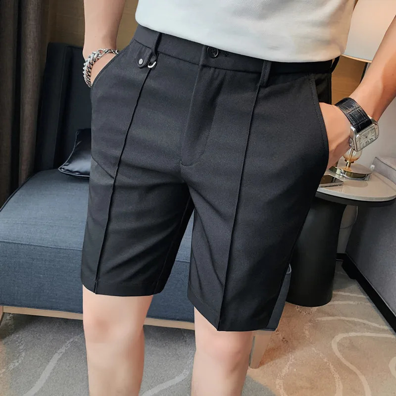 Mens Short Summer Knee Length Thin Elegant Shorts For Men Clothing 2024 Business Casual Slim Fit Office Short Homme Plus Size 240812