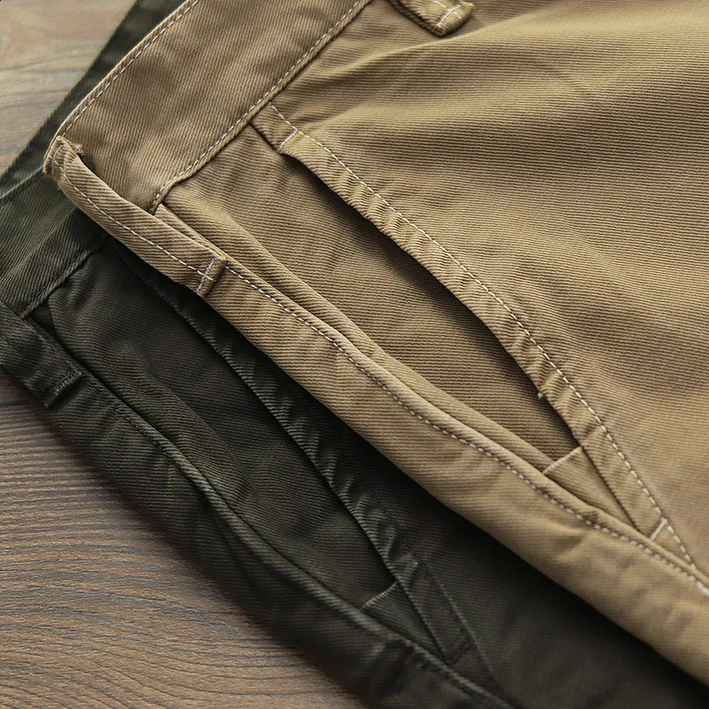 Spring American Retro Twill Amekaji Chino Mens Simple 100% Cotton Wash Ultra Thin Straight Business Casual Pants 240812