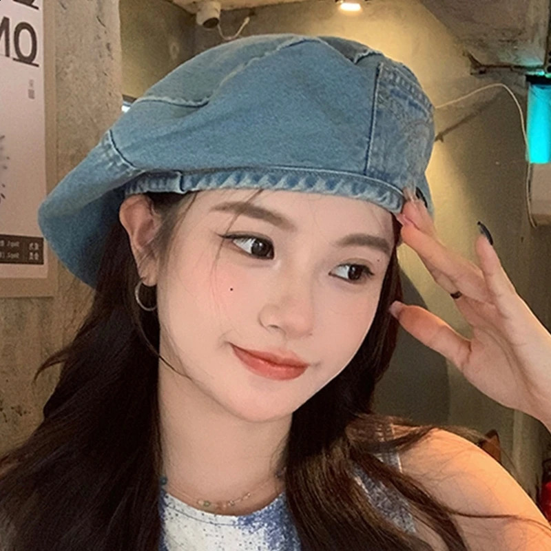 Women Hat Denims Octagonal Beanie Hat Spring Summer Headwear 240805