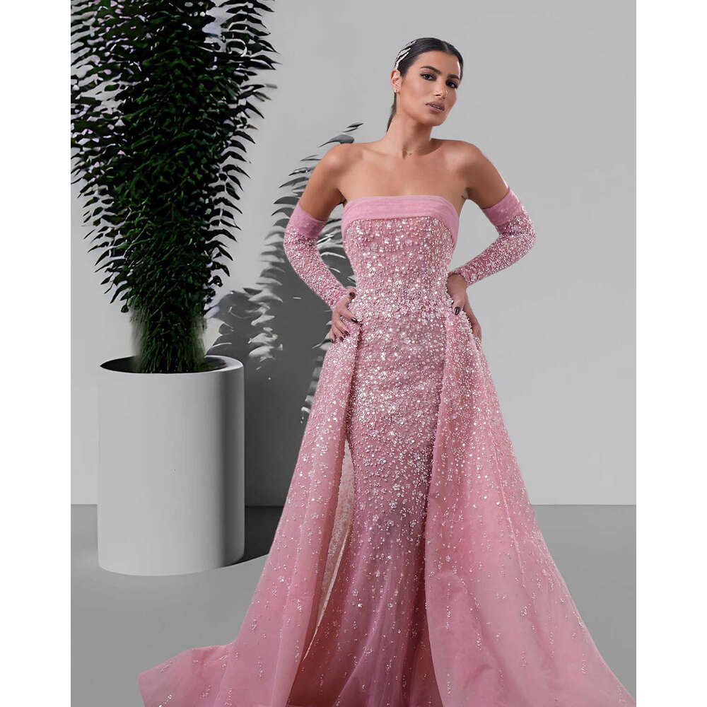Shiny Mermaid Gown Wedding Dresses Strapless Sequins Beading Sleeveless Bridal Sweep Train Gowns Big Custom Size Colour 6660311
