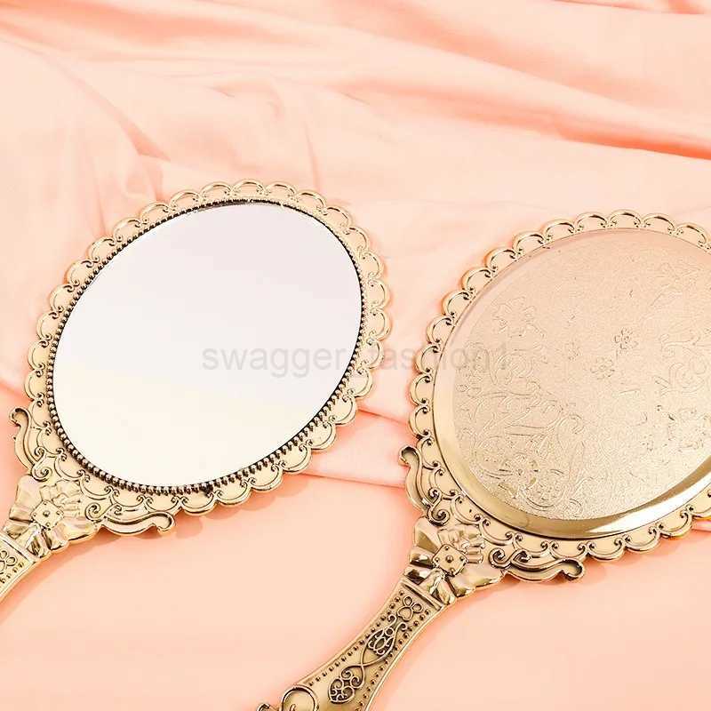 Retro Carved Makeup Mirror Portable Handheld Makeup Vanity Mirror Round European Style Hand Mirror Cosmetic Compact MirrorsXJ240813