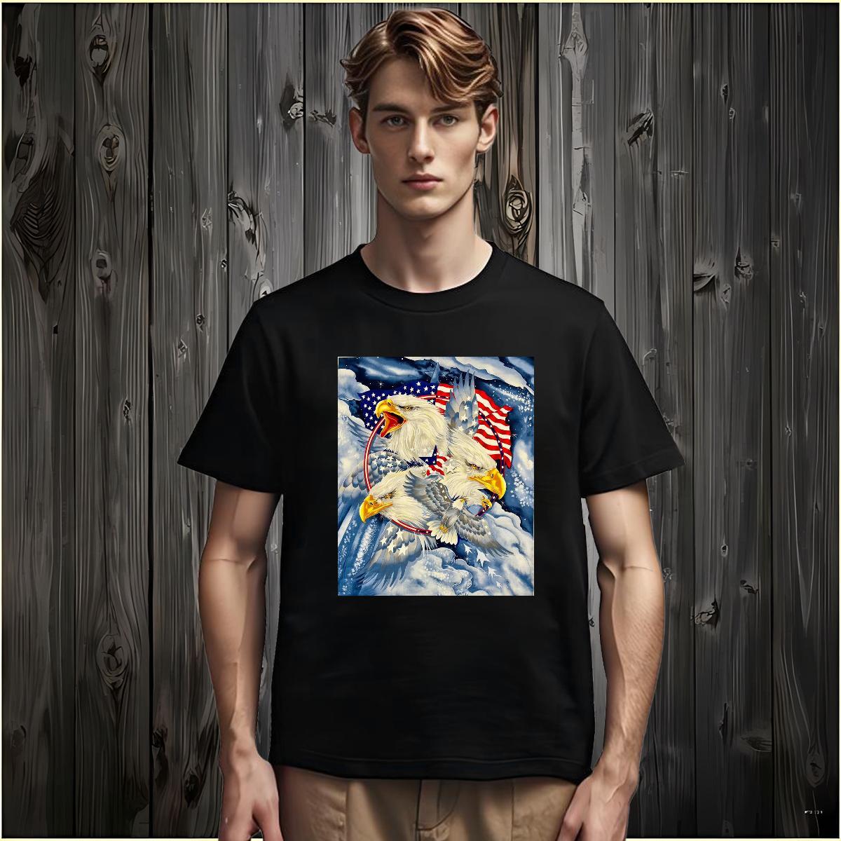 Men T Shirts 230g 100% Cotton eagle Casual Daily Wear Breathable Short Sleeve Cartoon Printing L-4XL Men Clothes T-Shirt Classic Comfortable Tshirts