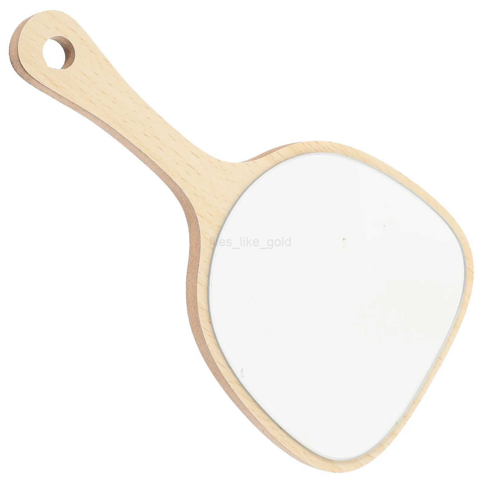 Womens wooden handheld mirror bathroom with handle khaki mirror wall mounted with hook hole used for home makeup salon travel W240813