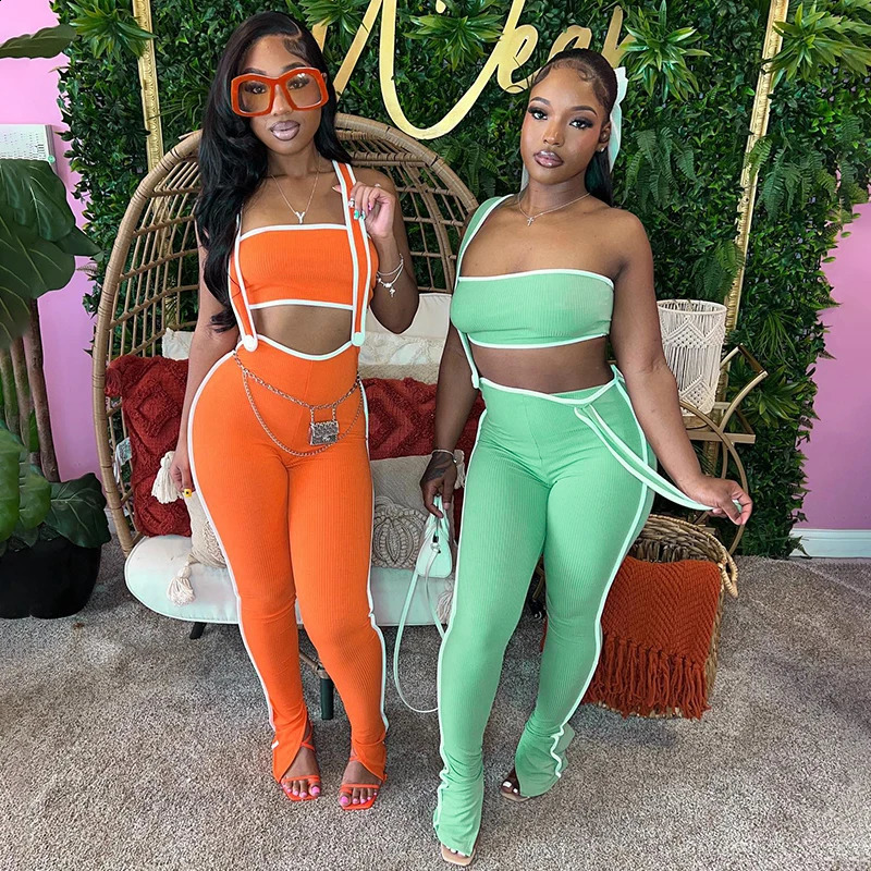 BULIDINGB Y2K Summer Skinny Candy Pants Two Piece Sets Women Camisole Backless TubeSlit Pencil Pants Outfits Streetwear 202 240813