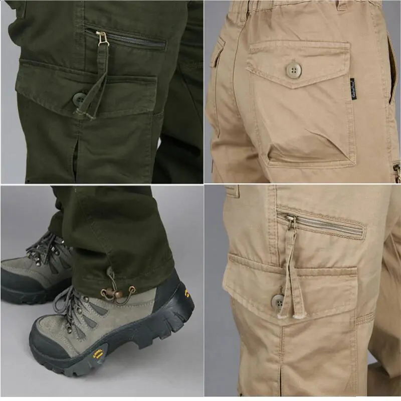 Spring and autumn mens solid cargo pants casual multi pocket tactical cotton jogging camouflage 240812