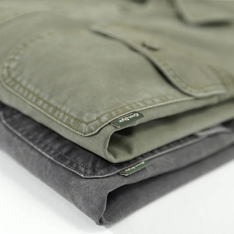 Winter and Autumn Fashion Mens Multi Pocket Splicing Retro Goods Shirt Solid Color Long Sleeve 100% Cotton Loose Day Top 240812