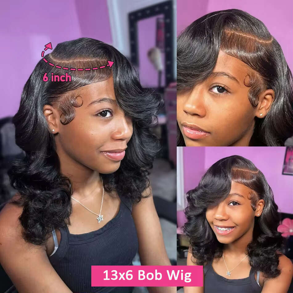 Body Wave Short 250 Density 13X4 Front Human Hair Wig 12 14 16 Inch Bob 13X6 Lace Frontal Wig HD Transparent Brazilian Remy