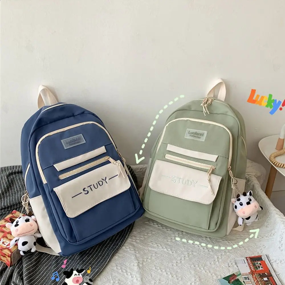 Nylon large capacity backpack for teenagers solid color women waterproof travel students w240813