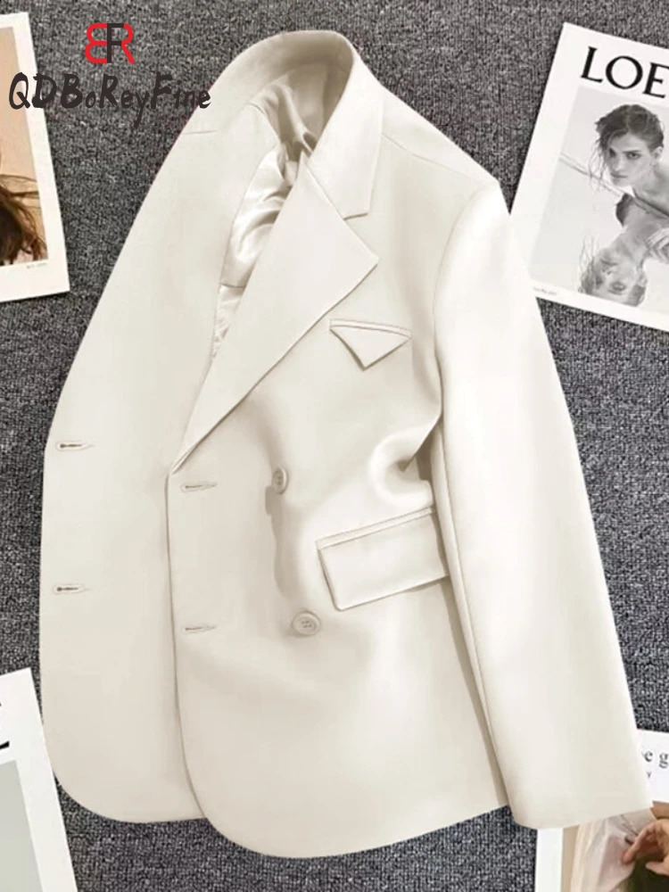 Women Blazer Spring 2024 in Office Long Sleeve Tops Casual Blazer and Jackets Double Breasted Coat Suit Female Chic Outwear 240813