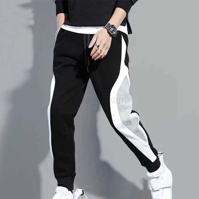 Autumn Winter Mens Loose Casual Pants Trendy Patchwork Trousers Warmer Fleece Long Thicken Pants Sweatpants Joggers PantsXJ240813