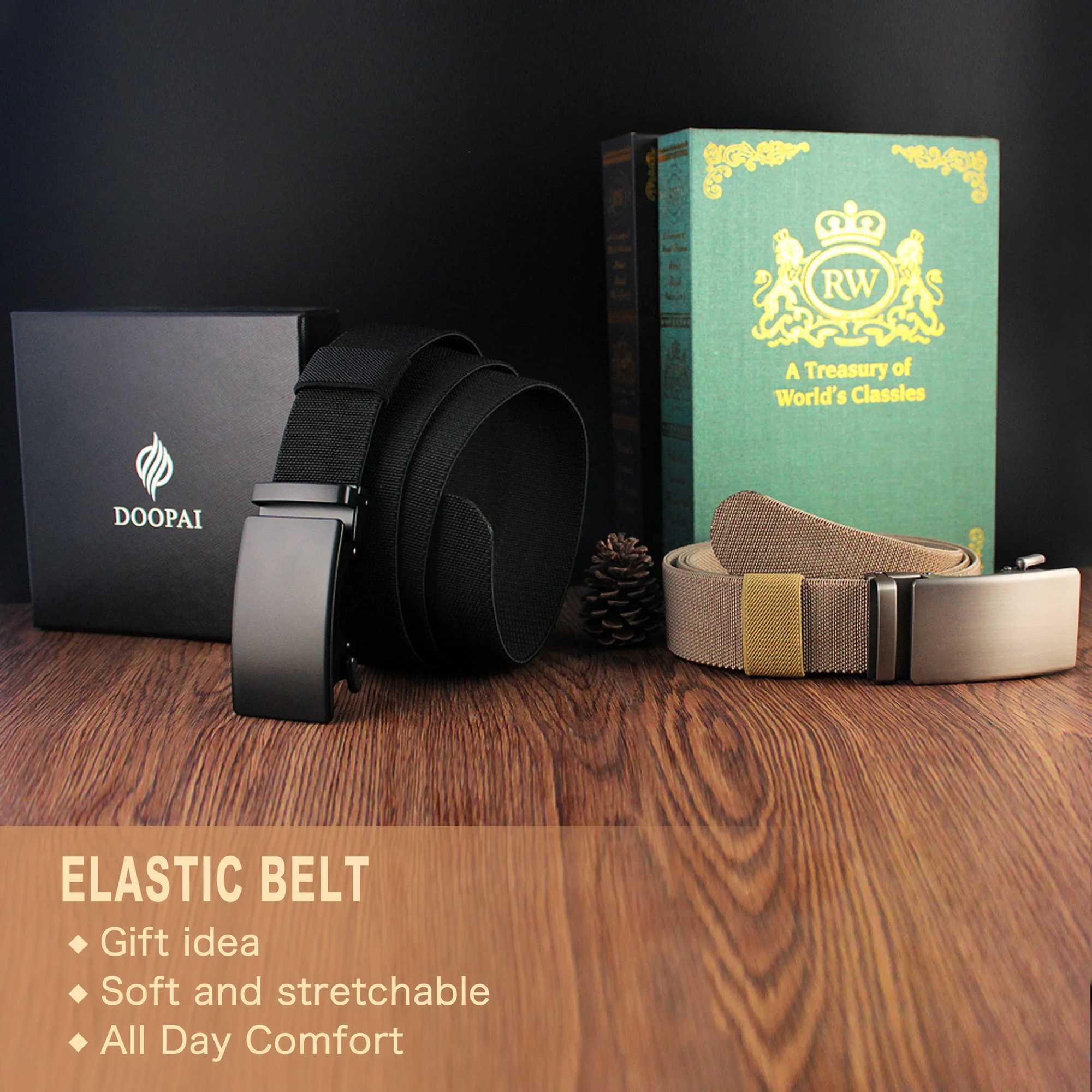 New Golf Sport Elastic Tactical Belt Metal Automatic Buckle Strong Elastic Nylon Mens Military Belt 115-150CM Large Size Belt W240807