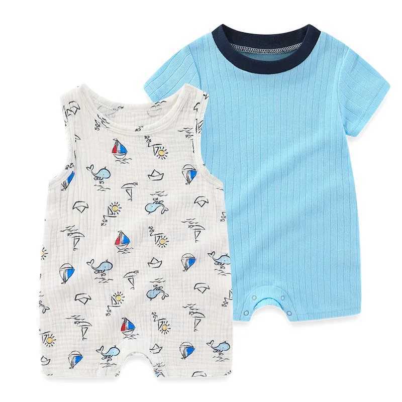 2 pieces of pure cotton newborn baby girl clothing flower 0-12M cartoon unisex sleeveless baby boy clothing summer print W240812