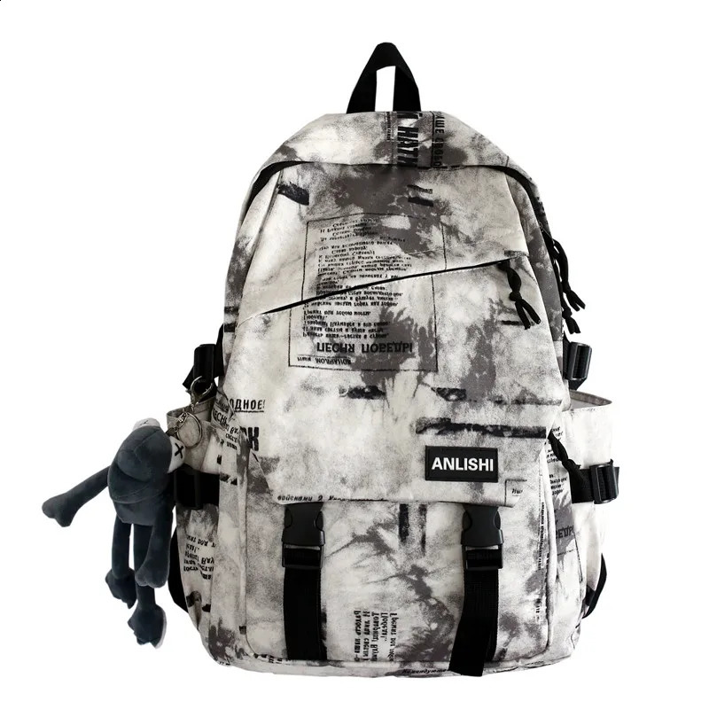 Womens Harajuku Cloud Printing Mens Backpack Student Nylon Laptop Cool 240813